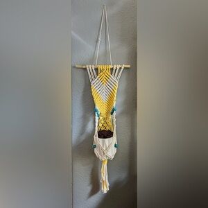 Yellow and Creamy White Macrame Plant Hanger
